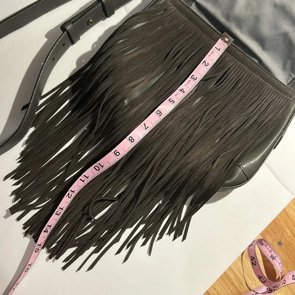 Frye leather Fringe Crossbody Bag. Gray, preowned, good condition. - Picture 12 of 16